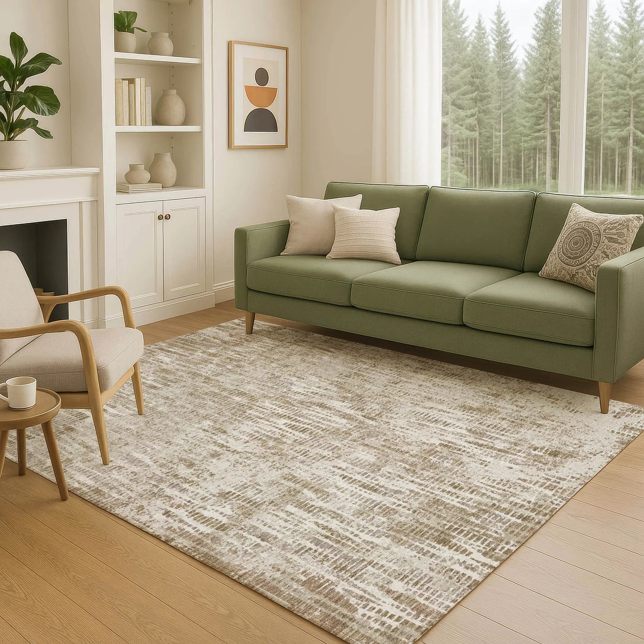 3' X 5' Beige And Brown Abstract Washable Indoor Outdoor Area Rug Homeroots Outdoor
