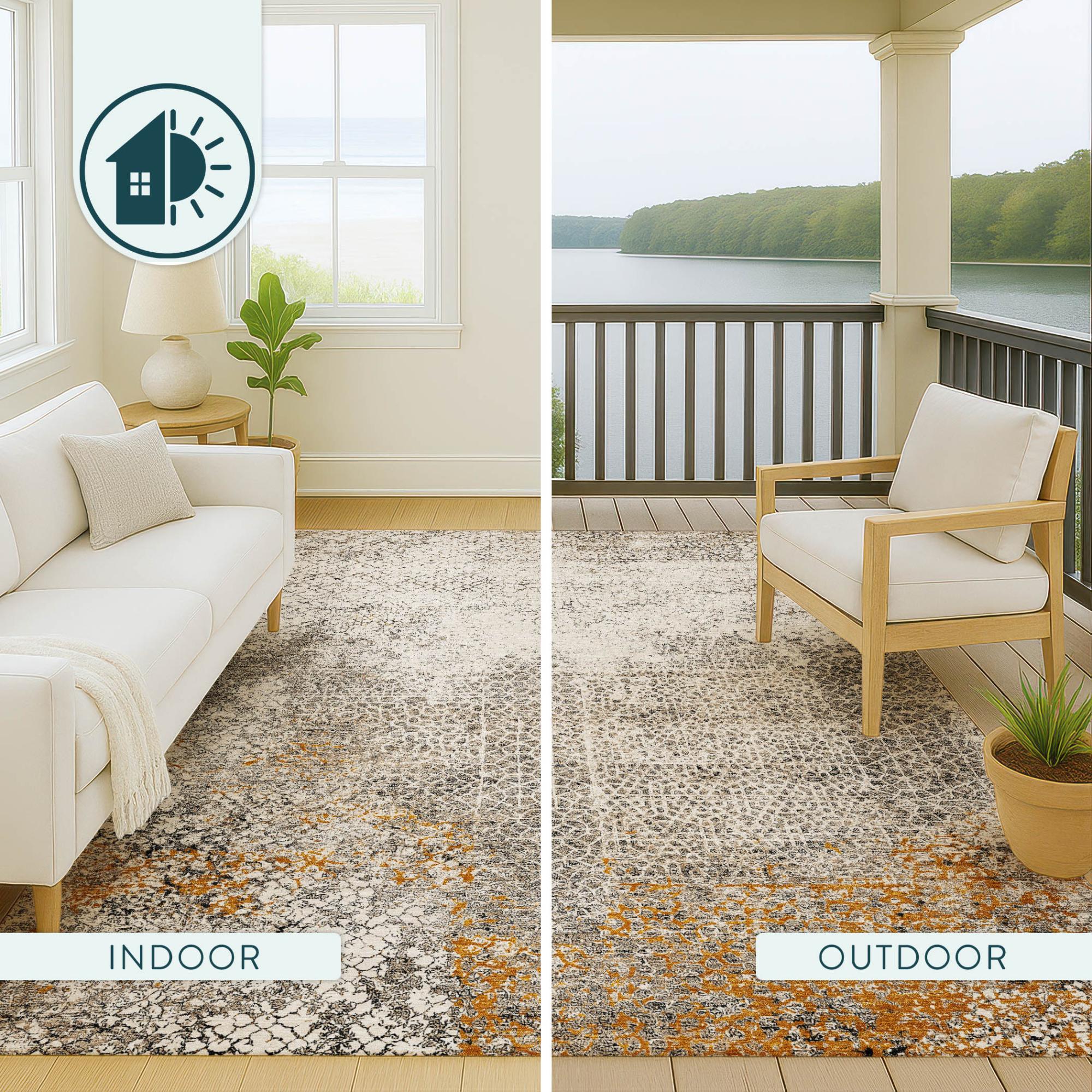 3' X 5' Beige And Brown Abstract Washable Indoor Outdoor Area Rug Homeroots Outdoor