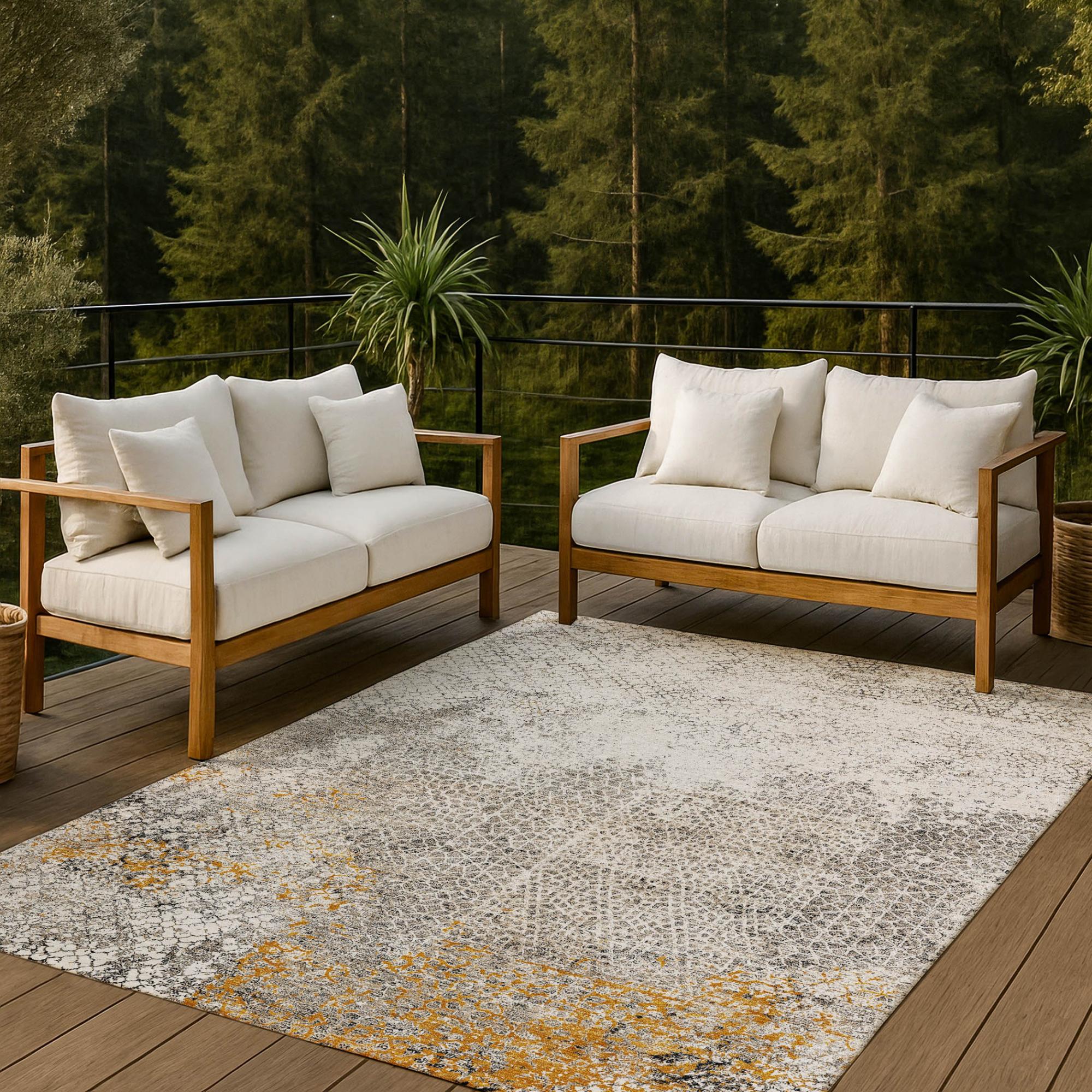 3' X 5' Beige And Brown Abstract Washable Indoor Outdoor Area Rug Homeroots Outdoor
