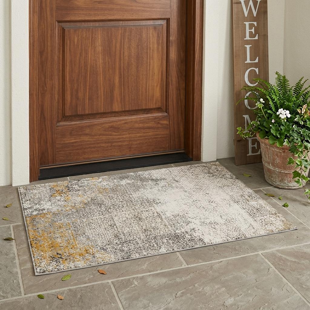 3' X 5' Beige And Brown Abstract Washable Indoor Outdoor Area Rug Homeroots Outdoor