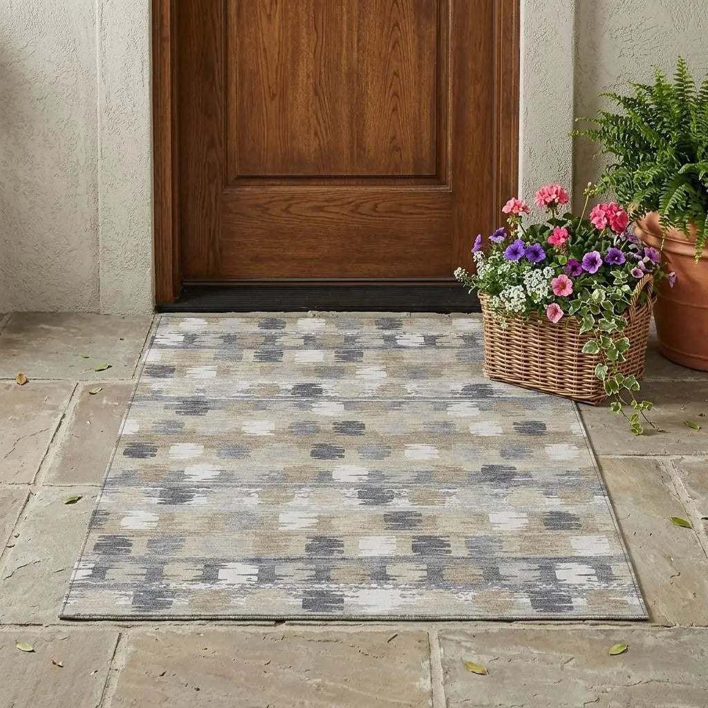 3' X 5' Beige And Brown Abstract Washable Indoor Outdoor Area Rug Homeroots Outdoor