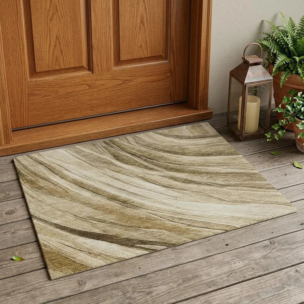 3' X 5' Beige And Brown Abstract Washable Indoor Outdoor Area Rug Homeroots Outdoor