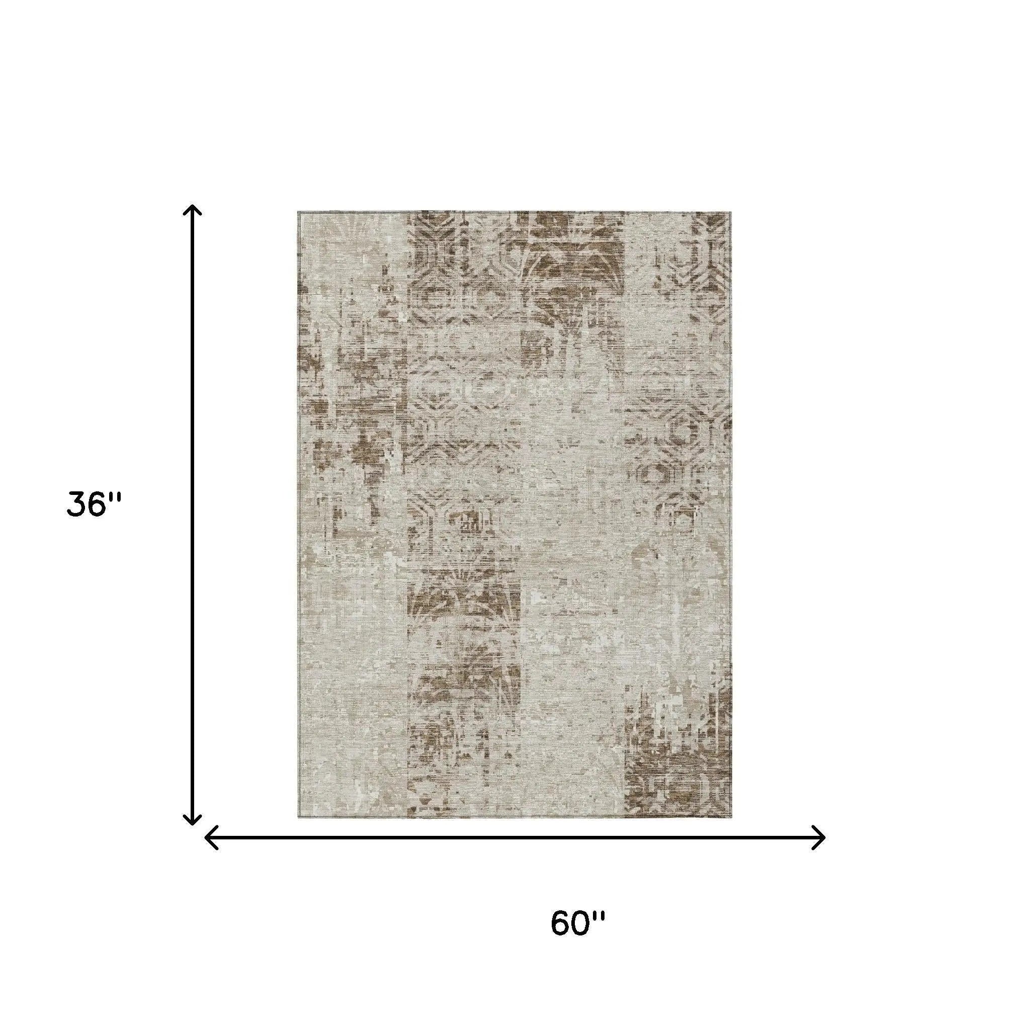 3' X 5' Beige And Brown Abstract Washable Indoor Outdoor Area Rug Homeroots Outdoor