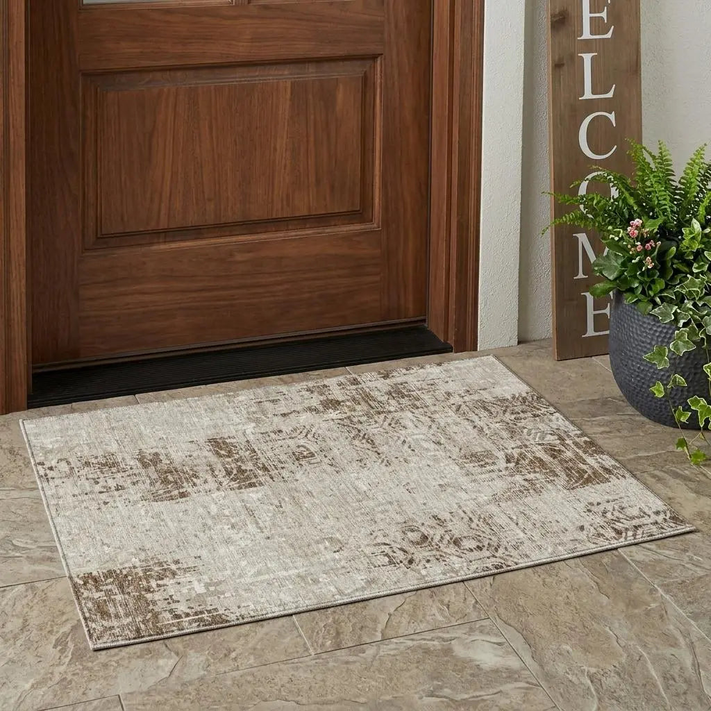 3' X 5' Beige And Brown Abstract Washable Indoor Outdoor Area Rug Homeroots Outdoor