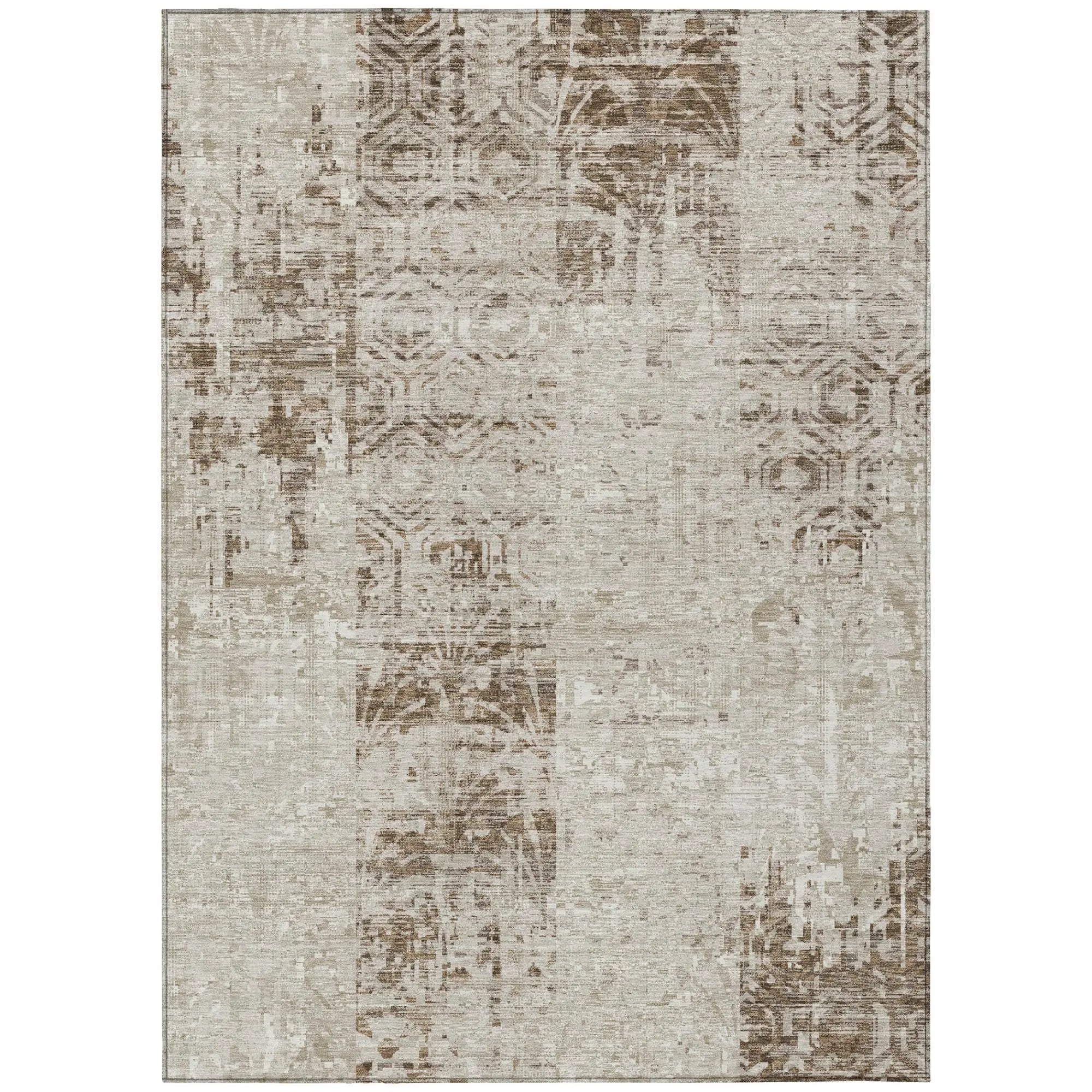 3' X 5' Beige And Brown Abstract Washable Indoor Outdoor Area Rug Homeroots Outdoor