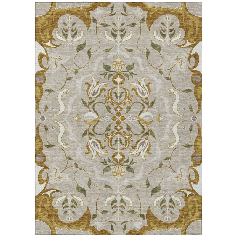 3' X 5' Beige And Brown Damask Washable Indoor Outdoor Area Rug Homeroots Outdoor