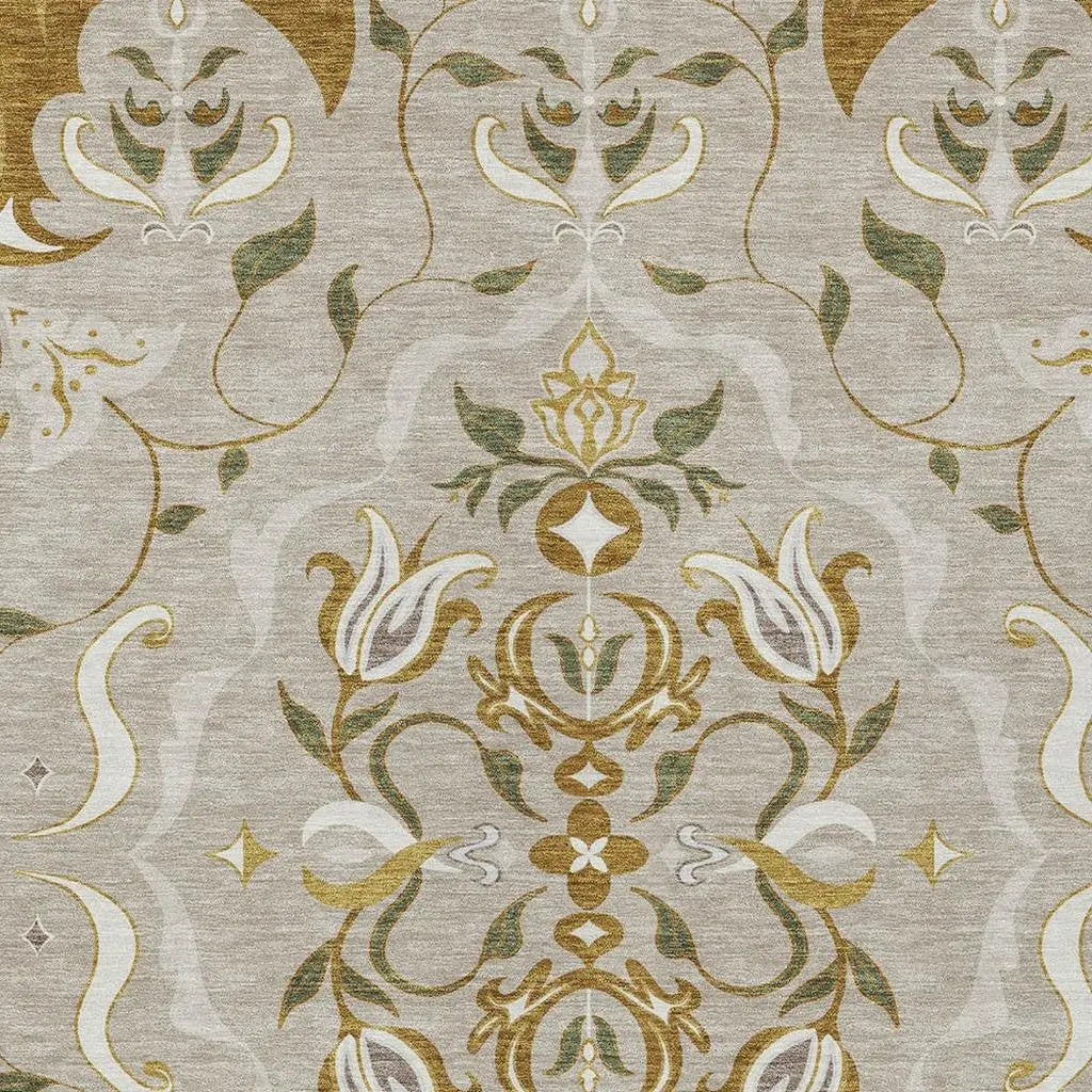 3' X 5' Beige And Brown Damask Washable Indoor Outdoor Area Rug Homeroots Outdoor