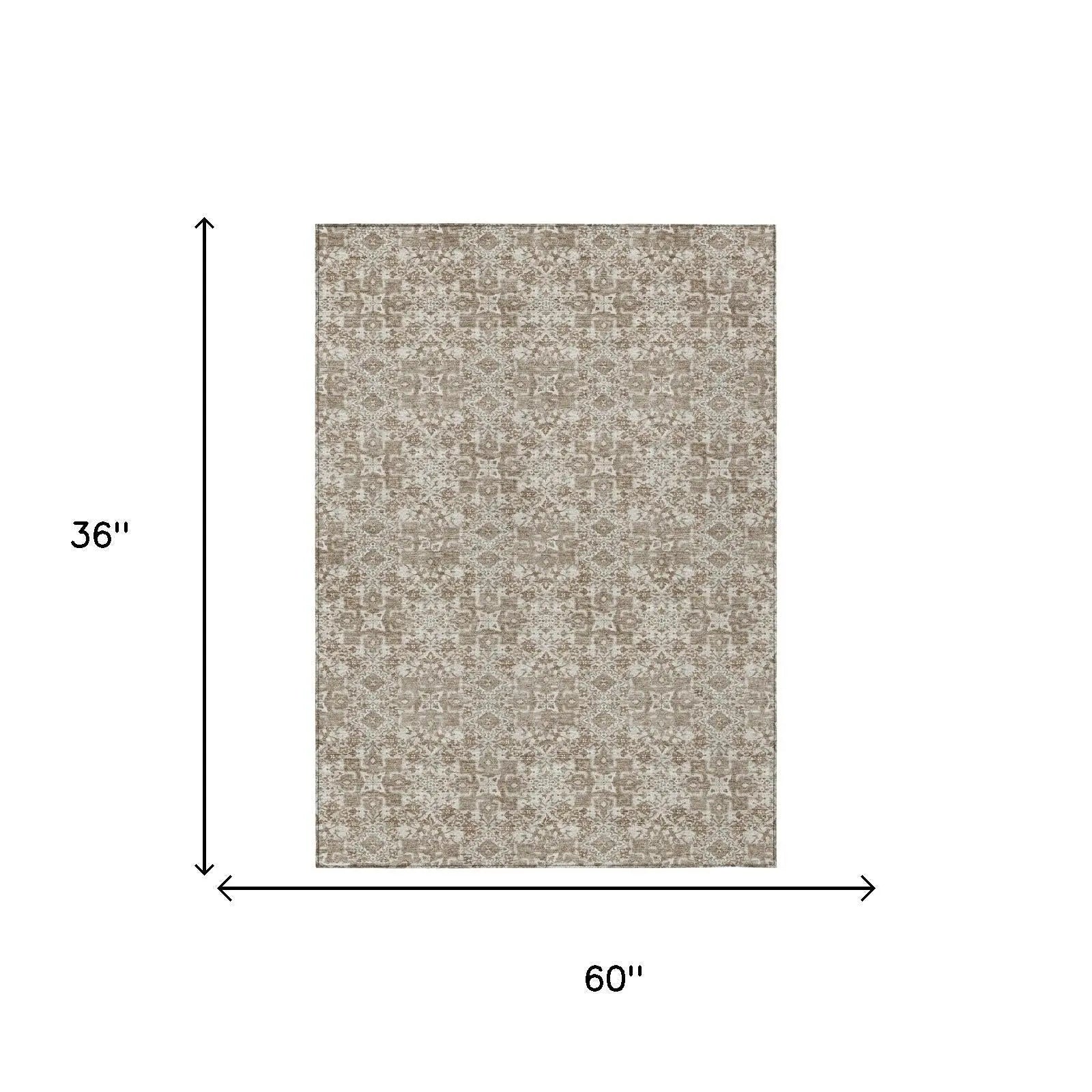3' X 5' Beige And Brown Damask Washable Indoor Outdoor Area Rug Homeroots Outdoor