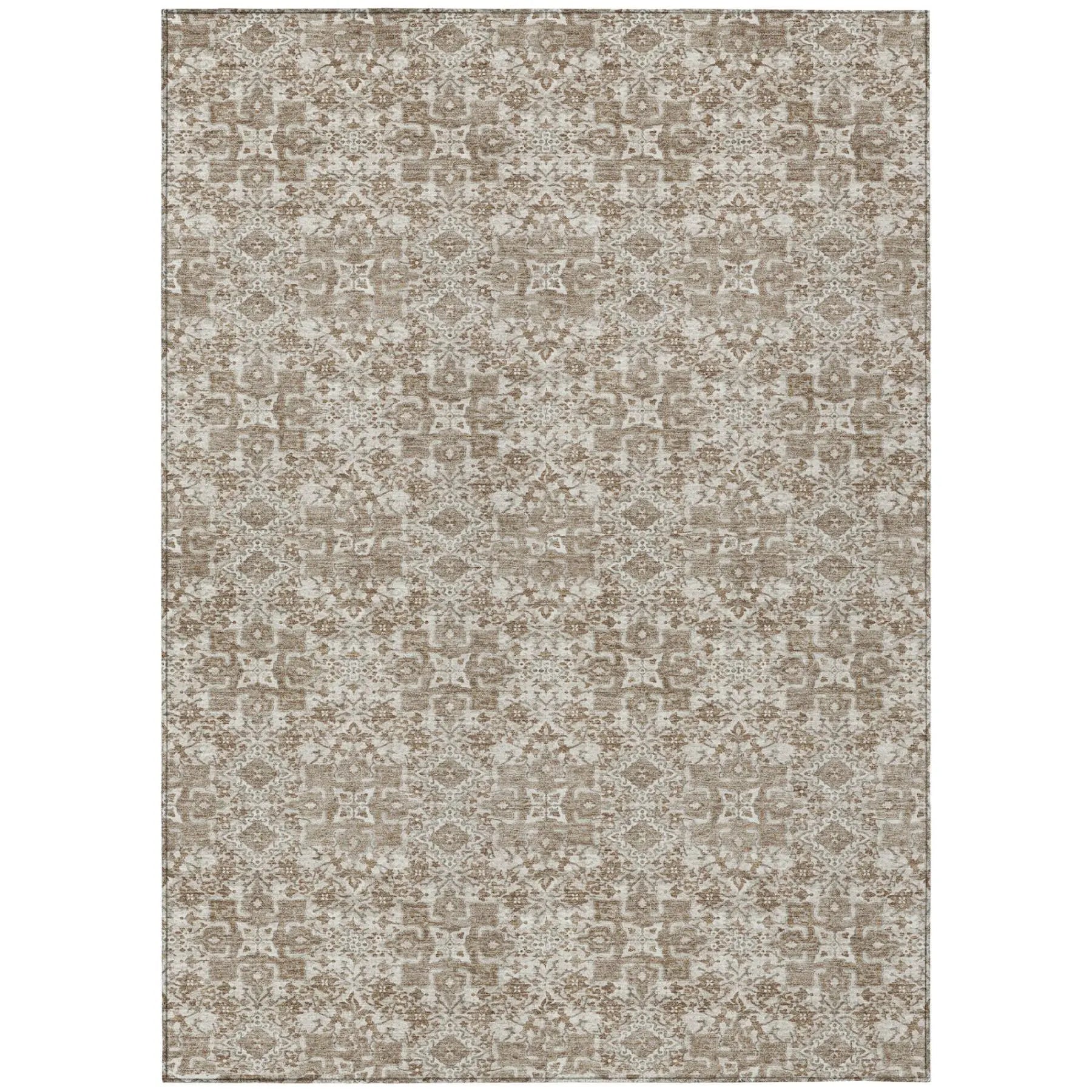 3' X 5' Beige And Brown Damask Washable Indoor Outdoor Area Rug Homeroots Outdoor
