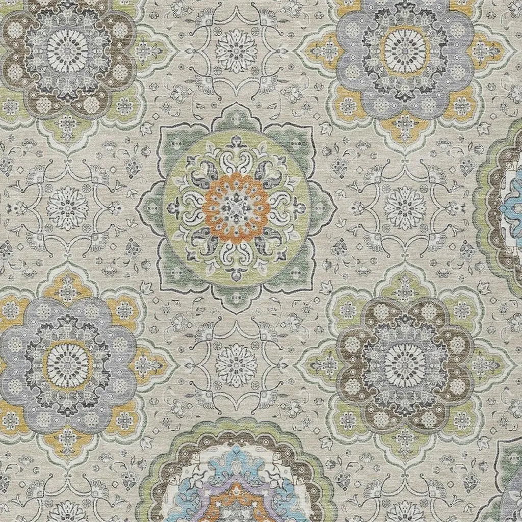 3' X 5' Beige And Brown Floral Medallion Washable Indoor Outdoor Area Rug Homeroots Outdoor