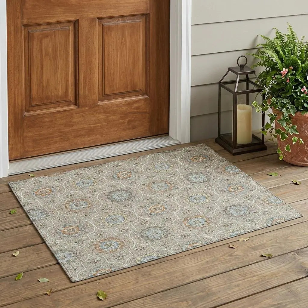 3' X 5' Beige And Brown Floral Medallion Washable Indoor Outdoor Area Rug Homeroots Outdoor