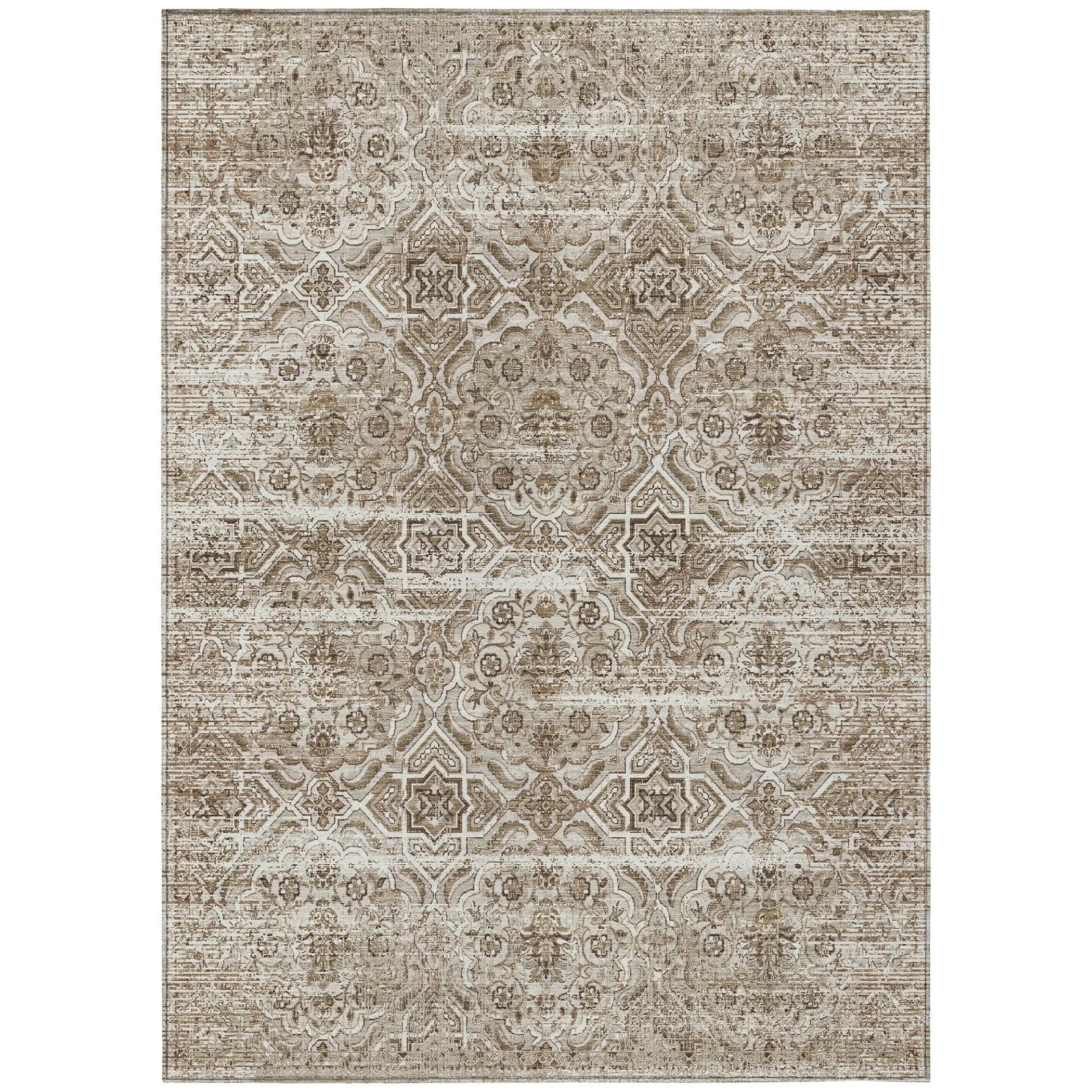3' X 5' Beige And Brown Floral Washable Indoor Outdoor Area Rug Homeroots Outdoor