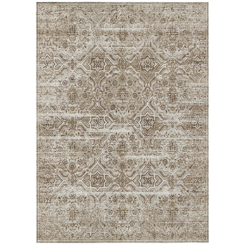 3' X 5' Beige And Brown Floral Washable Indoor Outdoor Area Rug Homeroots Outdoor