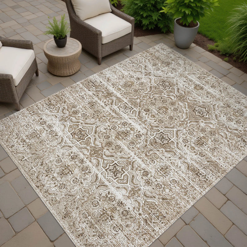 3' X 5' Beige And Brown Floral Washable Indoor Outdoor Area Rug Homeroots Outdoor