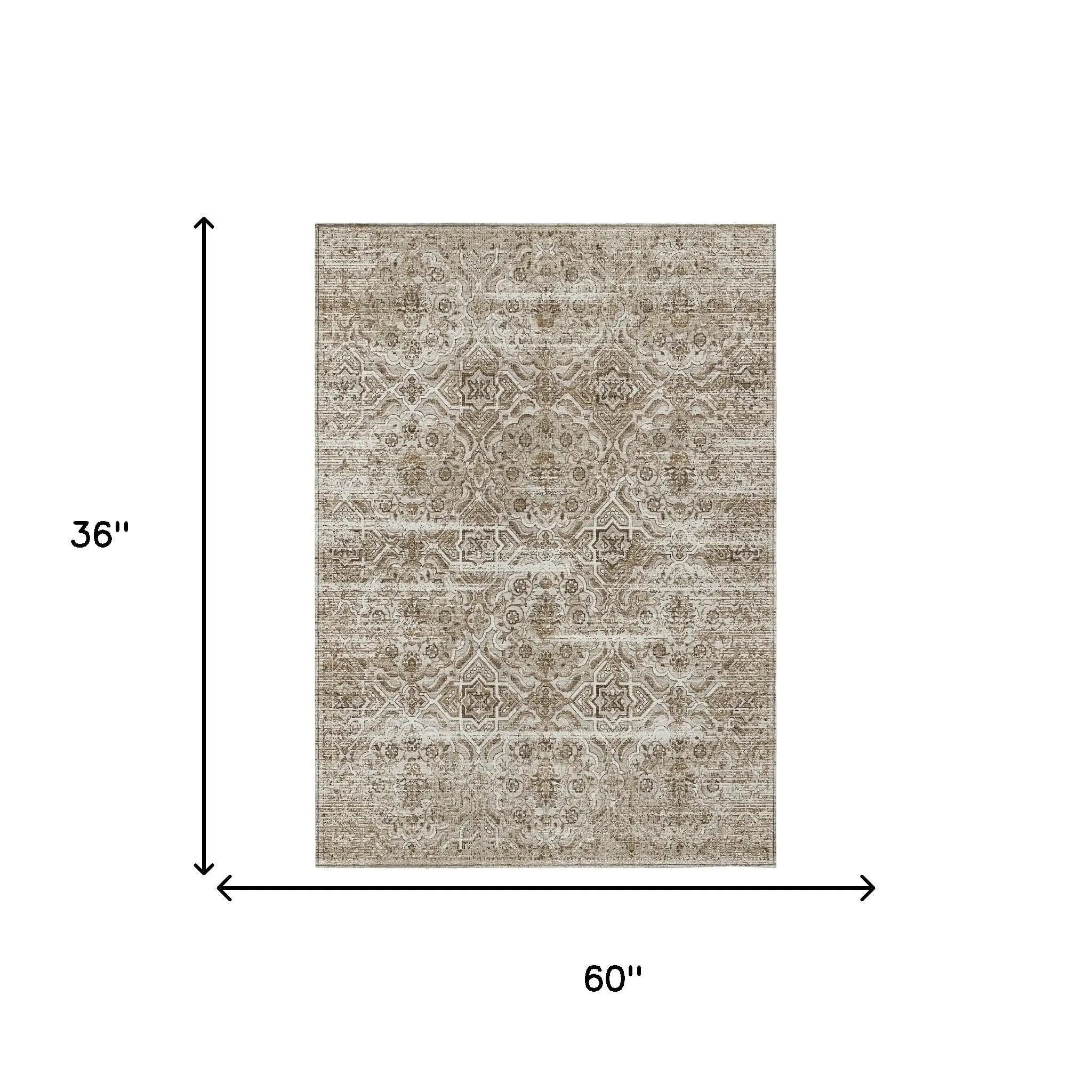 3' X 5' Beige And Brown Floral Washable Indoor Outdoor Area Rug Homeroots Outdoor