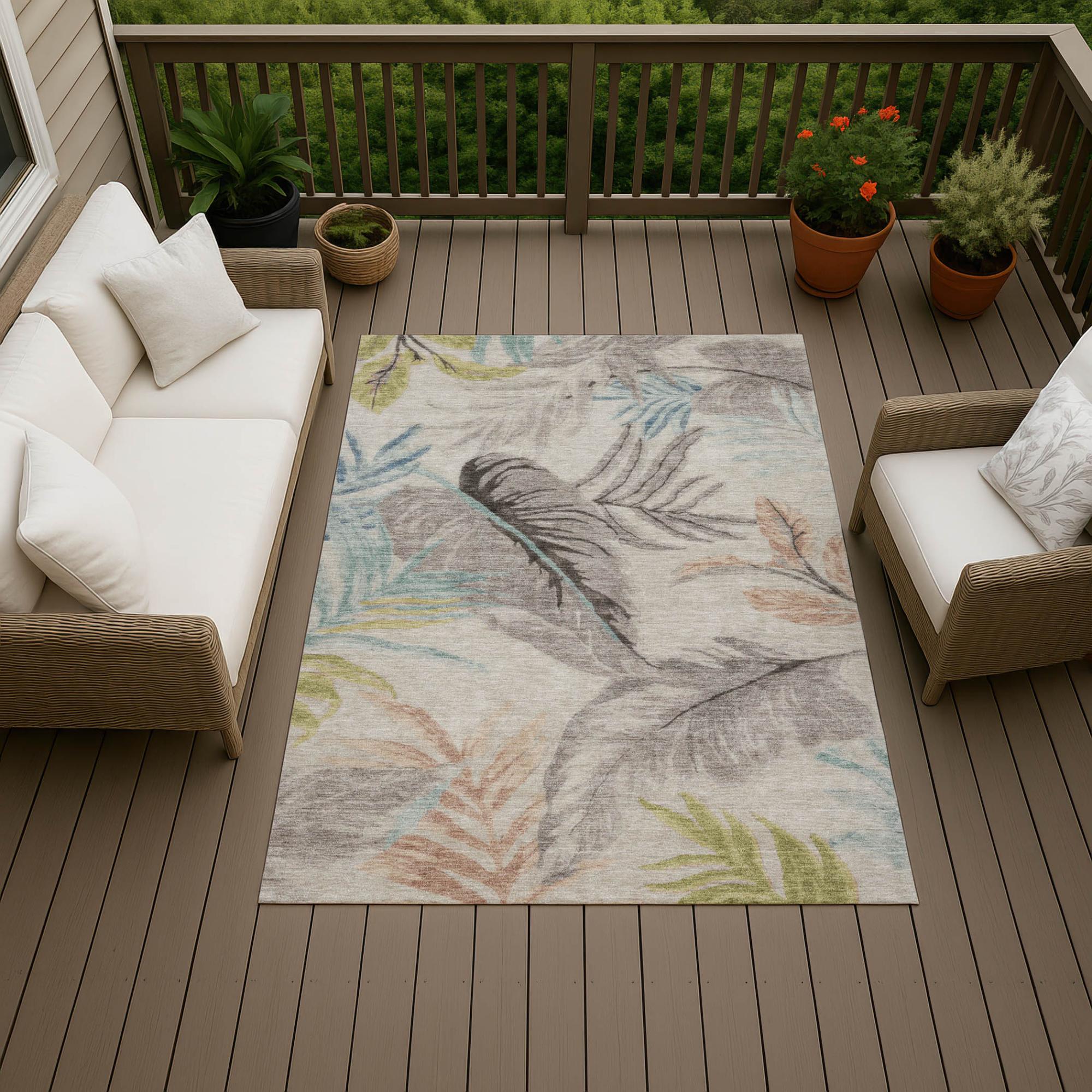3' X 5' Beige And Brown Floral Washable Indoor Outdoor Area Rug Homeroots Outdoor