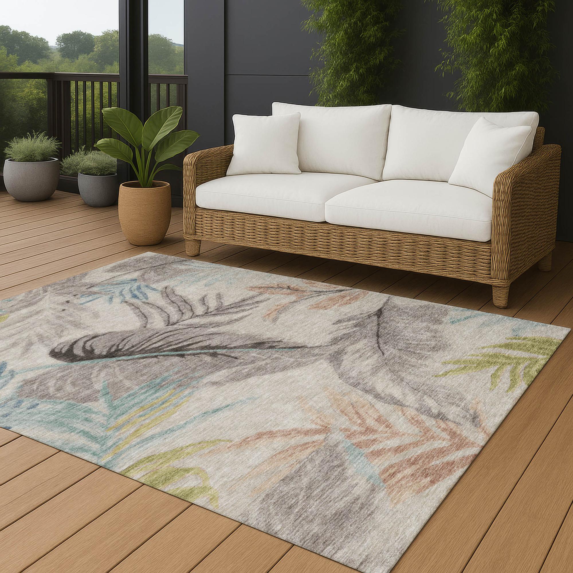 3' X 5' Beige And Brown Floral Washable Indoor Outdoor Area Rug Homeroots Outdoor