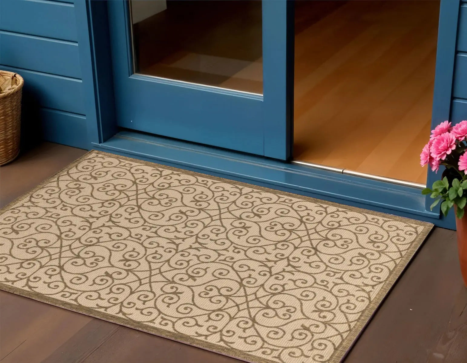 3' X 5' Beige And Brown Geometric Indoor Outdoor Area Rug Homeroots Outdoor