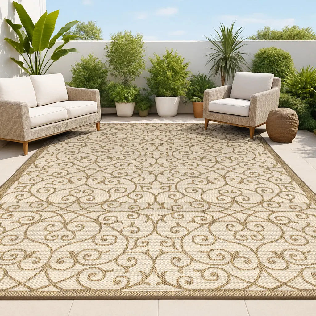 3' X 5' Beige And Brown Geometric Indoor Outdoor Area Rug Homeroots Outdoor