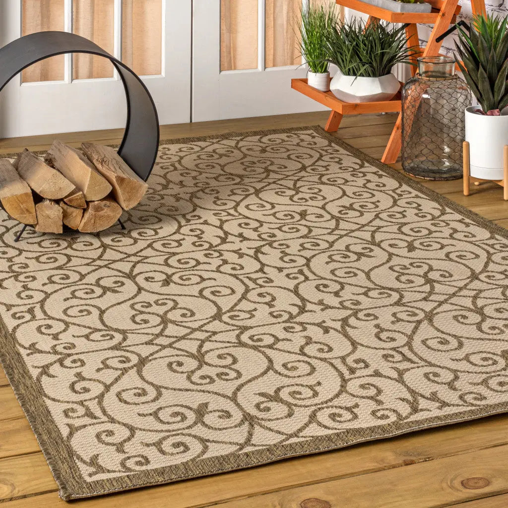 3' X 5' Beige And Brown Geometric Indoor Outdoor Area Rug Homeroots Outdoor