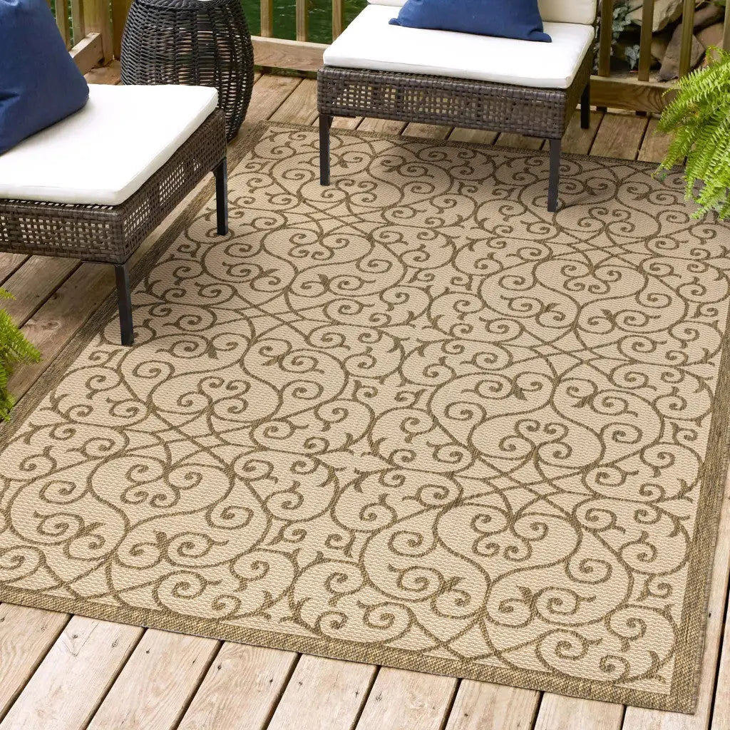 3' X 5' Beige And Brown Geometric Indoor Outdoor Area Rug Homeroots Outdoor