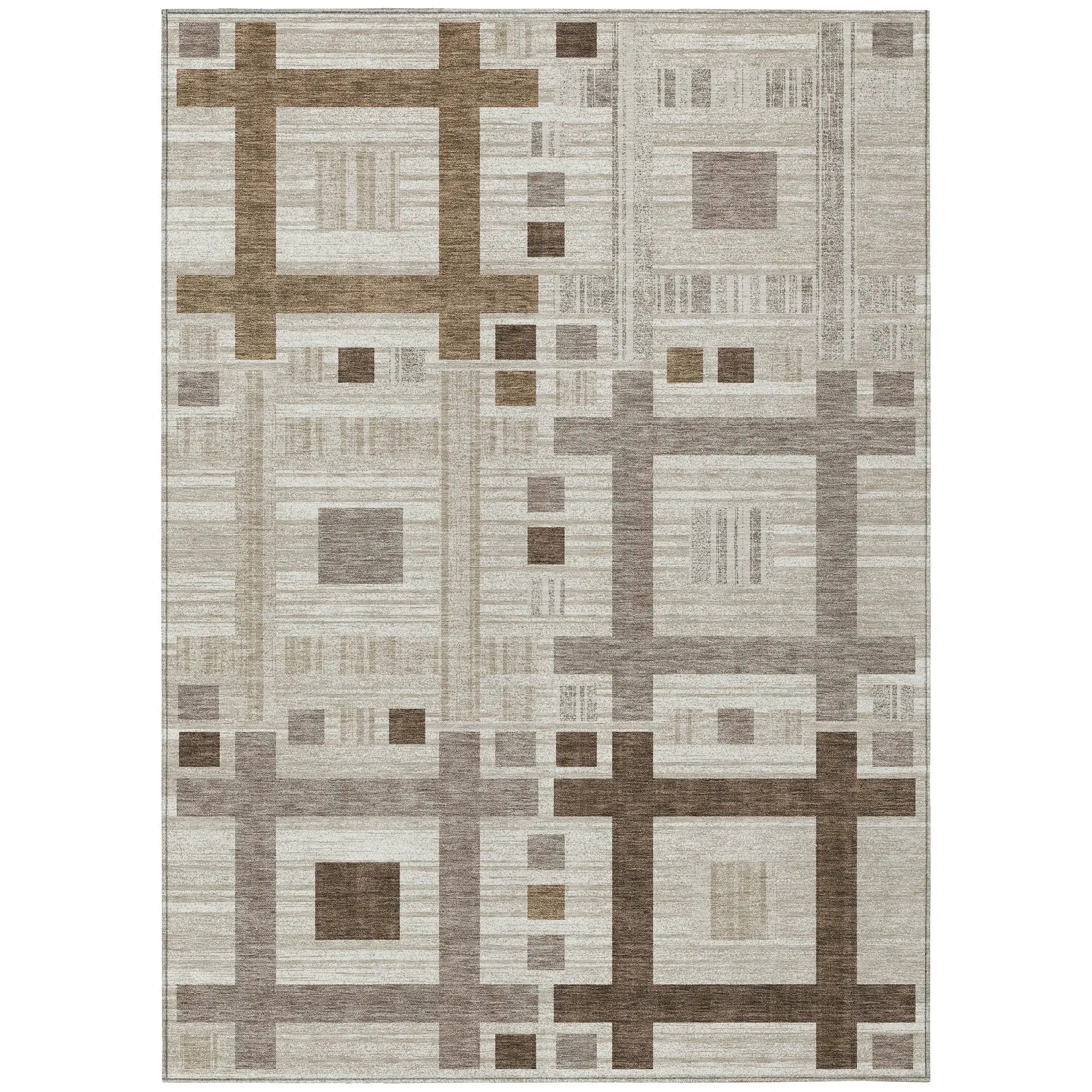3' X 5' Beige And Brown Geometric Washable Indoor Outdoor Area Rug Homeroots Outdoor