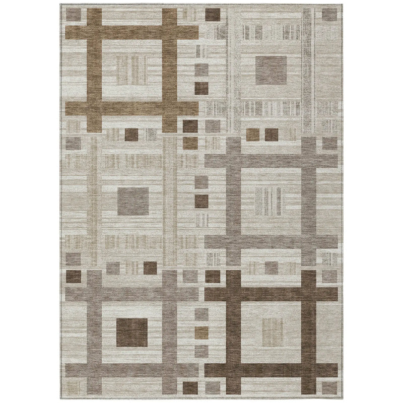 3' X 5' Beige And Brown Geometric Washable Indoor Outdoor Area Rug Homeroots Outdoor