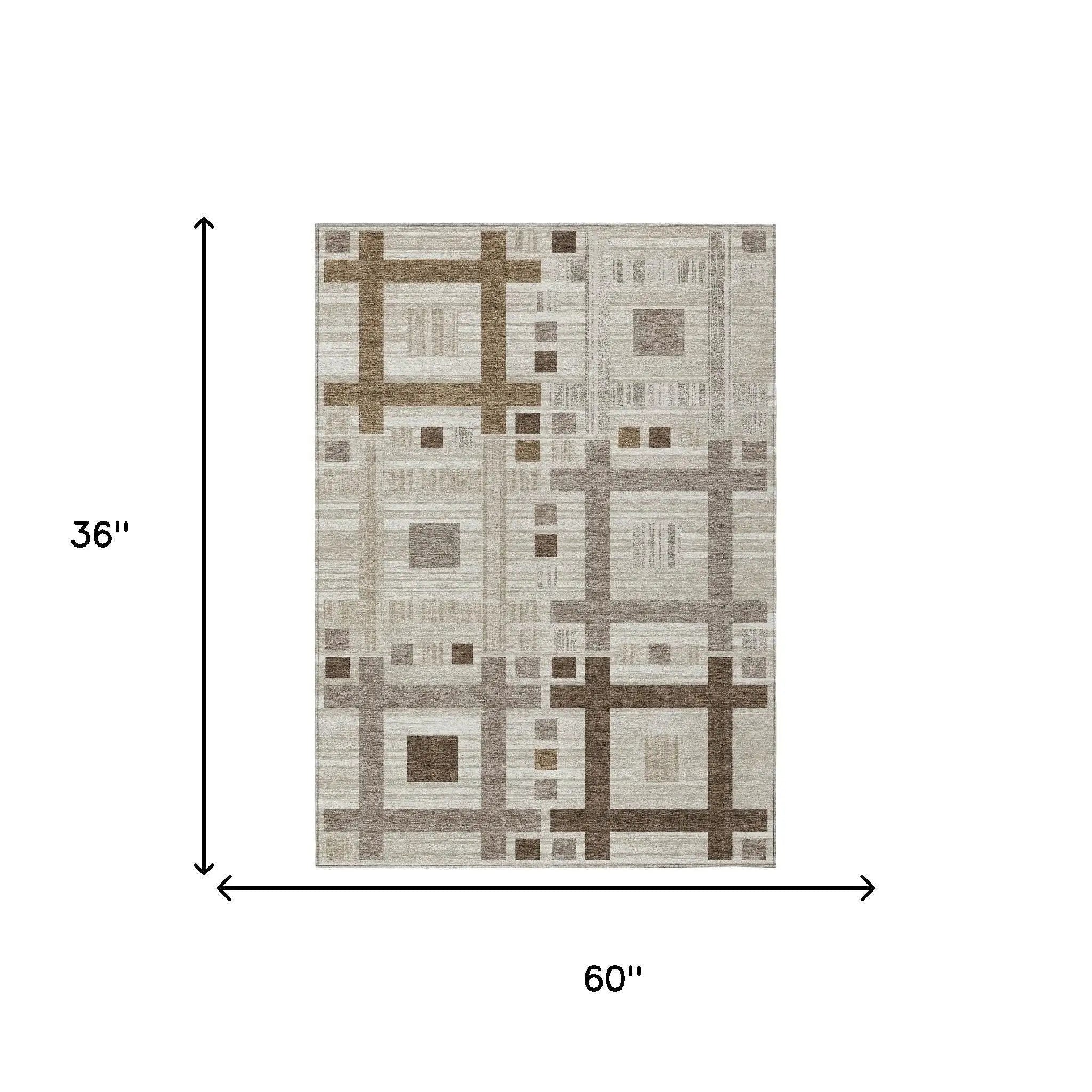3' X 5' Beige And Brown Geometric Washable Indoor Outdoor Area Rug Homeroots Outdoor