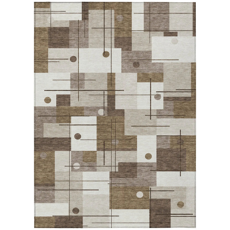 3' X 5' Beige And Brown Geometric Washable Indoor Outdoor Area Rug Homeroots Outdoor