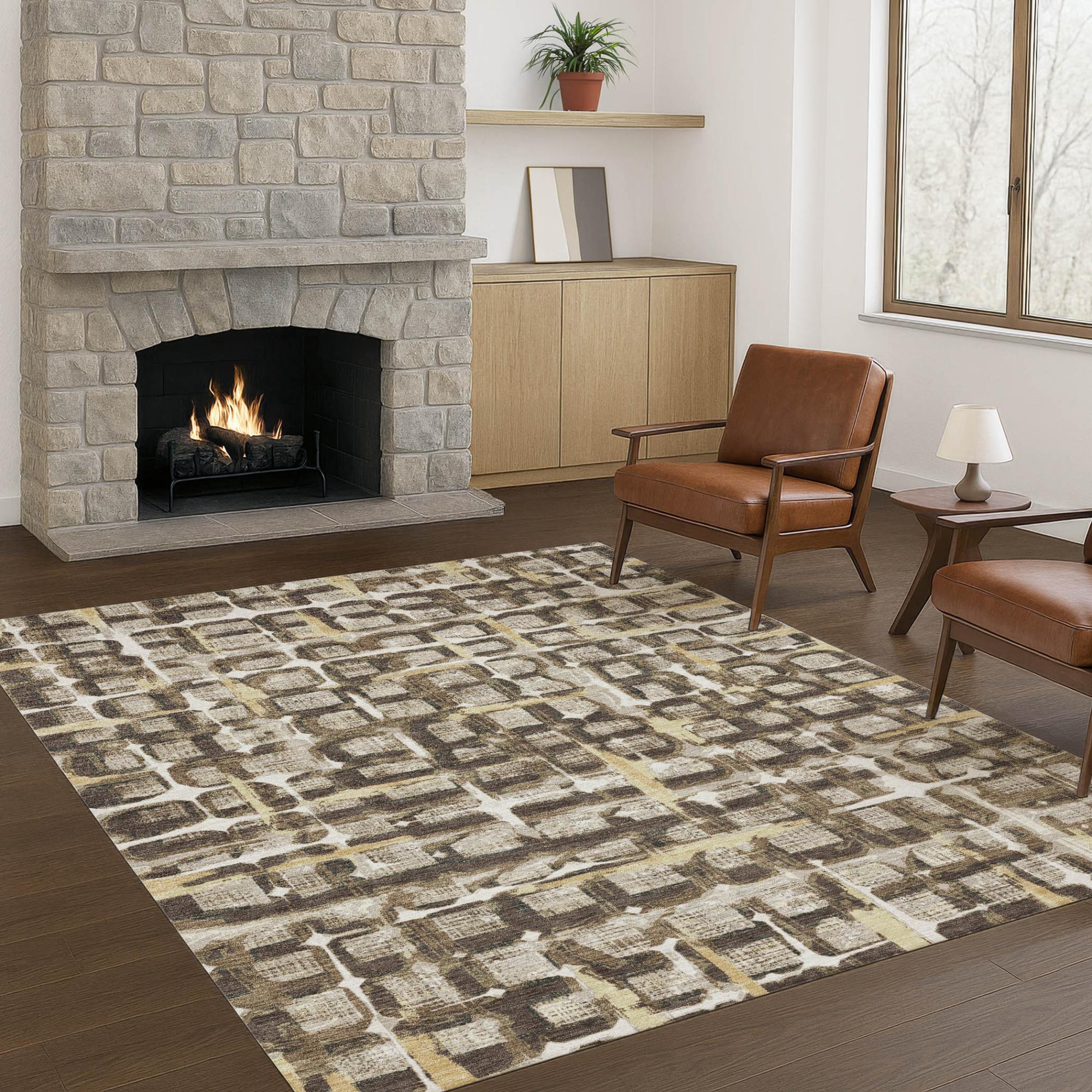 3' X 5' Beige And Brown Geometric Washable Indoor Outdoor Area Rug Homeroots Outdoor
