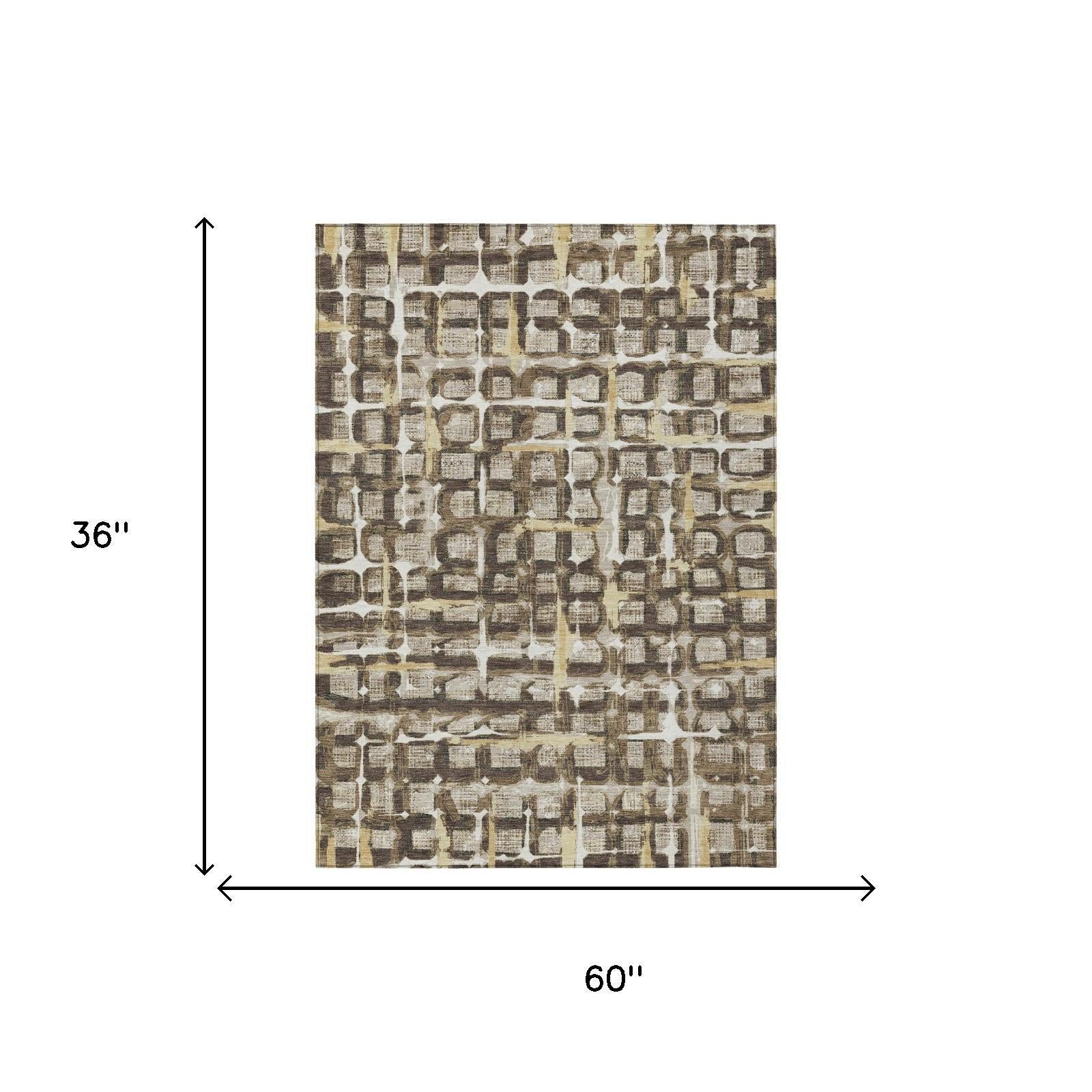 3' X 5' Beige And Brown Geometric Washable Indoor Outdoor Area Rug Homeroots Outdoor