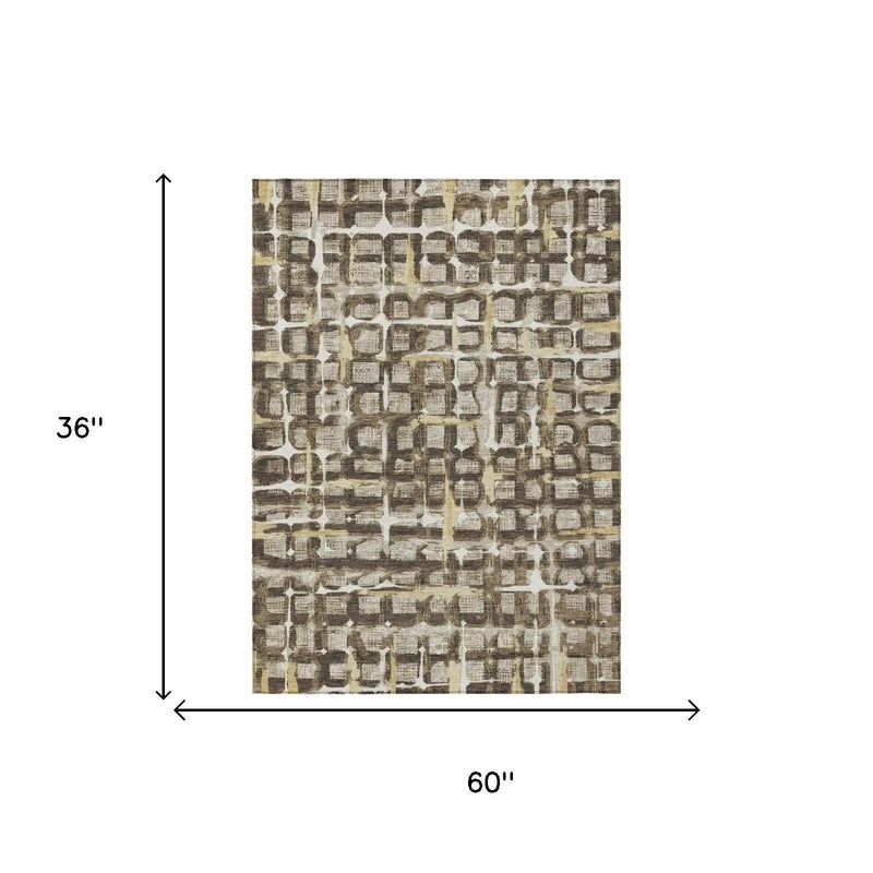 3' X 5' Beige And Brown Geometric Washable Indoor Outdoor Area Rug Homeroots Outdoor