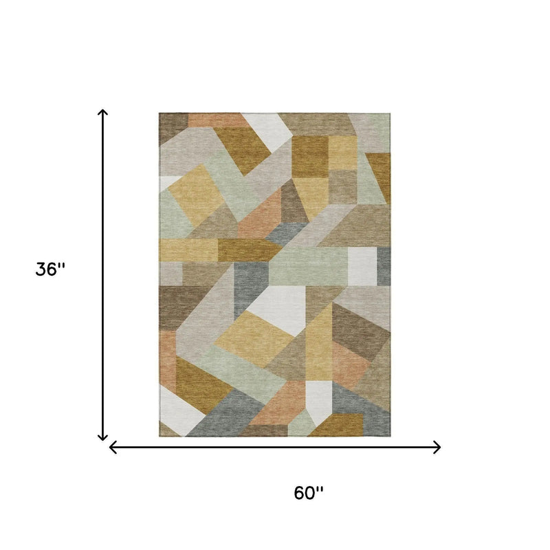 3' X 5' Beige And Brown Geometric Washable Indoor Outdoor Area Rug Homeroots Outdoor
