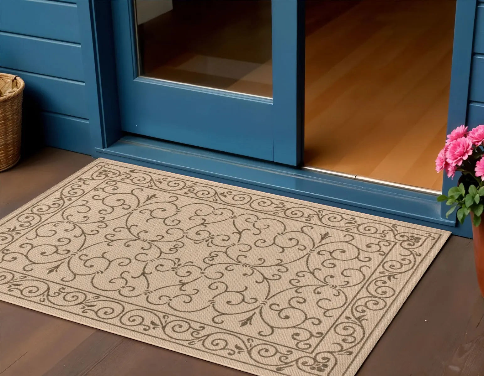 3' X 5' Beige And Brown Medallion Indoor Outdoor Area Rug Homeroots Outdoor