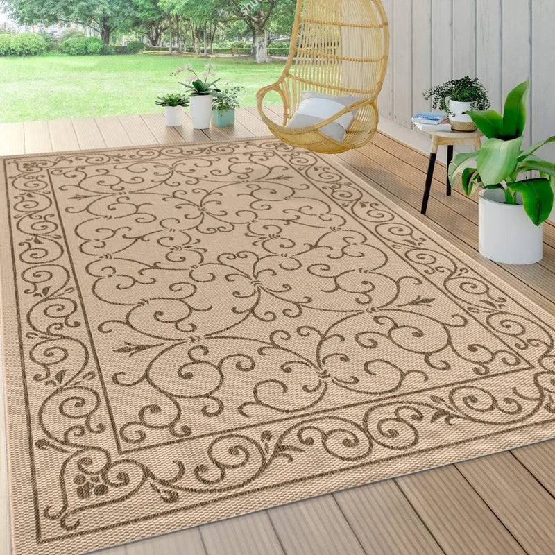 3' X 5' Beige And Brown Medallion Indoor Outdoor Area Rug Homeroots Outdoor