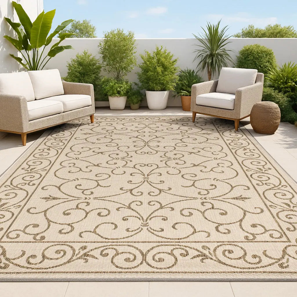 3' X 5' Beige And Brown Medallion Indoor Outdoor Area Rug Homeroots Outdoor