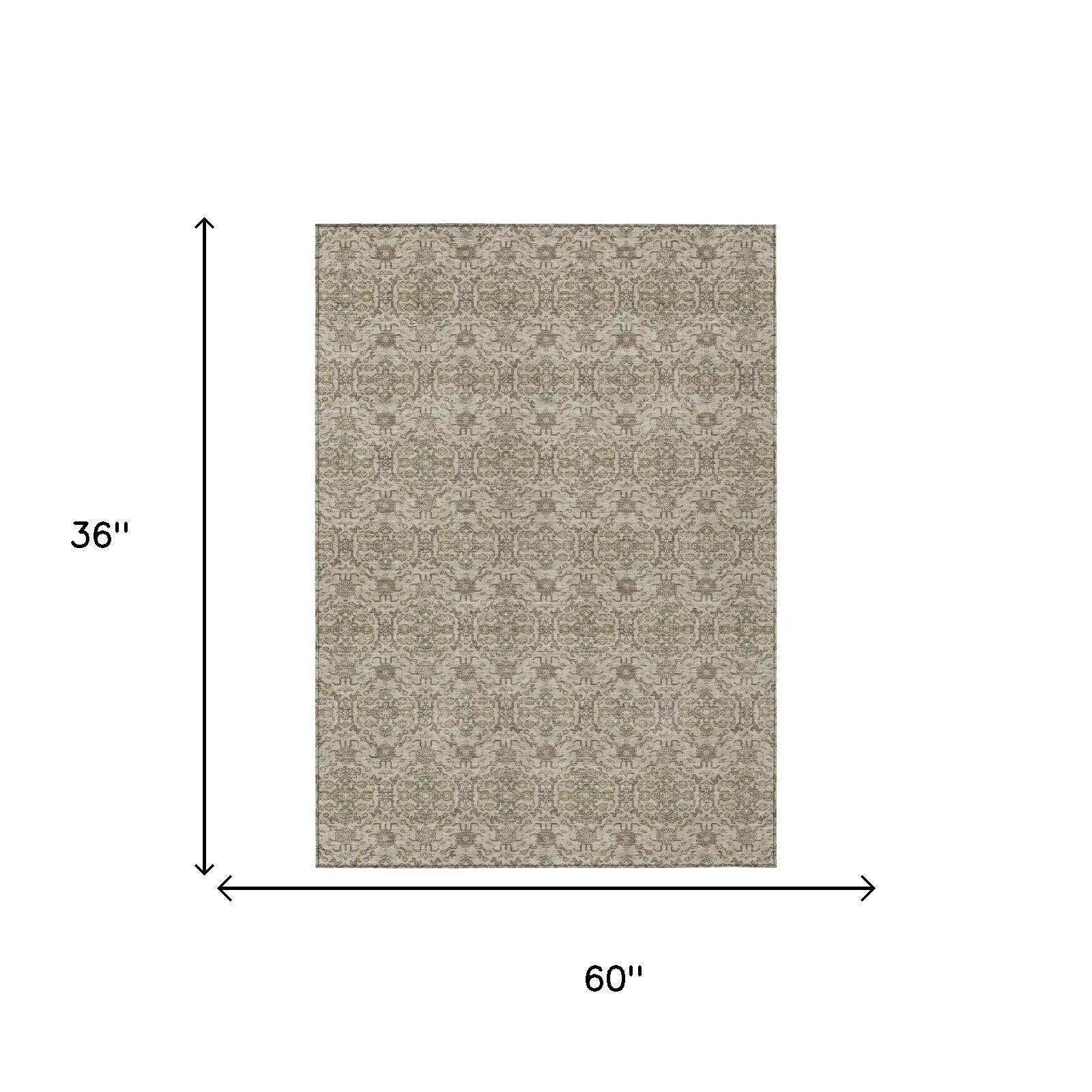 3' X 5' Beige And Brown Oriental Washable Indoor Outdoor Area Rug Homeroots Outdoor