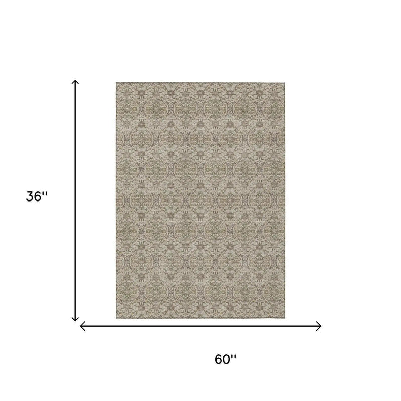 3' X 5' Beige And Brown Oriental Washable Indoor Outdoor Area Rug Homeroots Outdoor