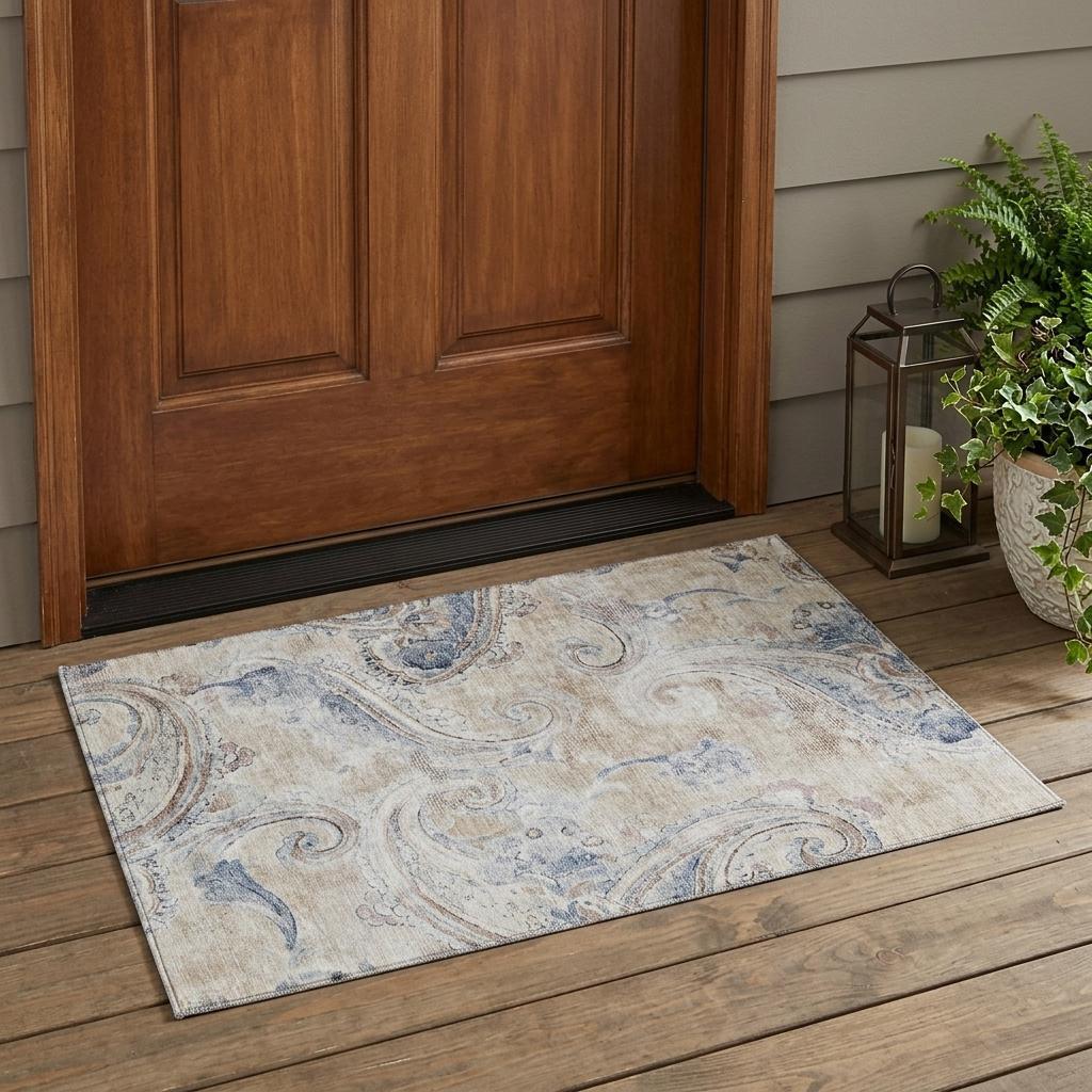 3' X 5' Beige And Brown Paisley Washable Indoor Outdoor Area Rug Homeroots Outdoor