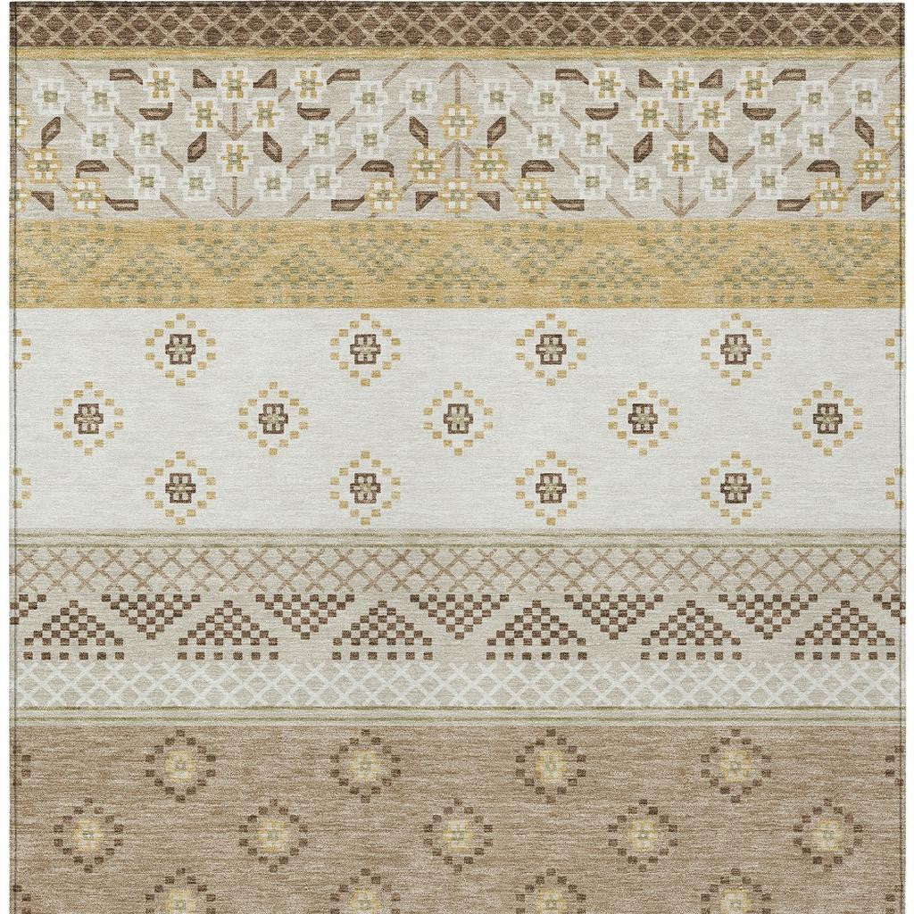 3' X 5' Beige And Brown Striped Washable Indoor Outdoor Area Rug Homeroots Outdoor