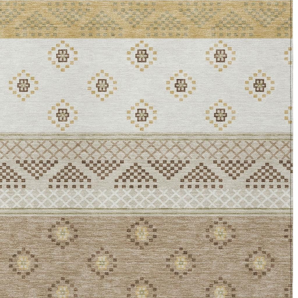 3' X 5' Beige And Brown Striped Washable Indoor Outdoor Area Rug Homeroots Outdoor