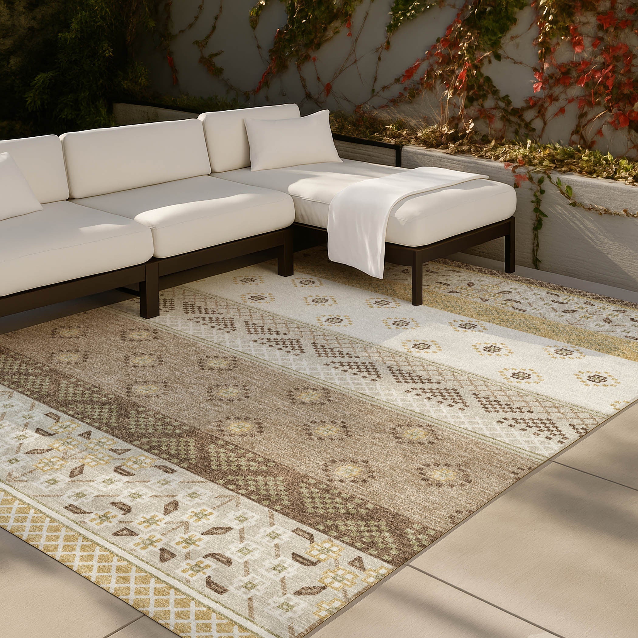 3' X 5' Beige And Brown Striped Washable Indoor Outdoor Area Rug Homeroots Outdoor