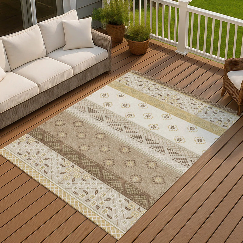 3' X 5' Beige And Brown Striped Washable Indoor Outdoor Area Rug Homeroots Outdoor