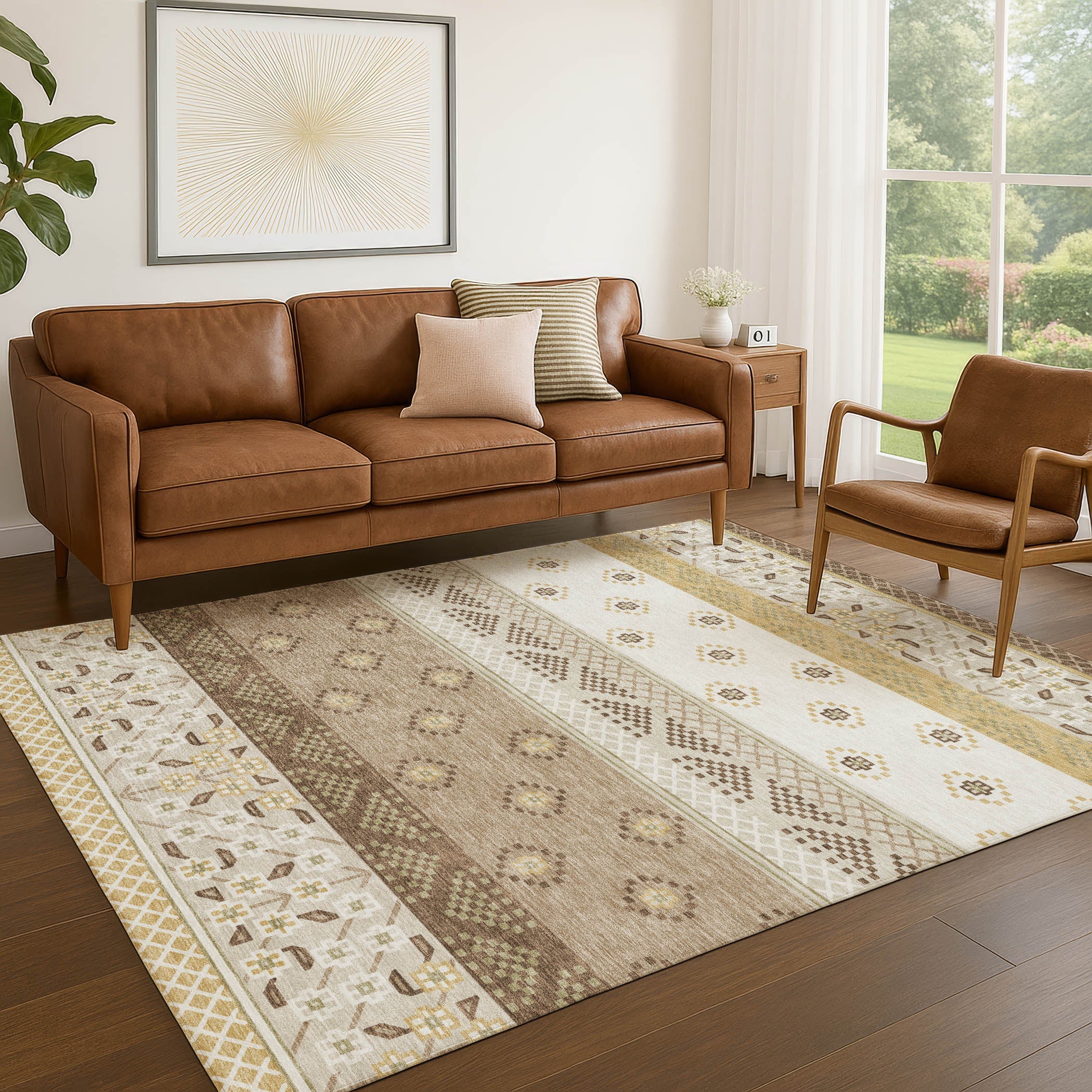 3' X 5' Beige And Brown Striped Washable Indoor Outdoor Area Rug Homeroots Outdoor