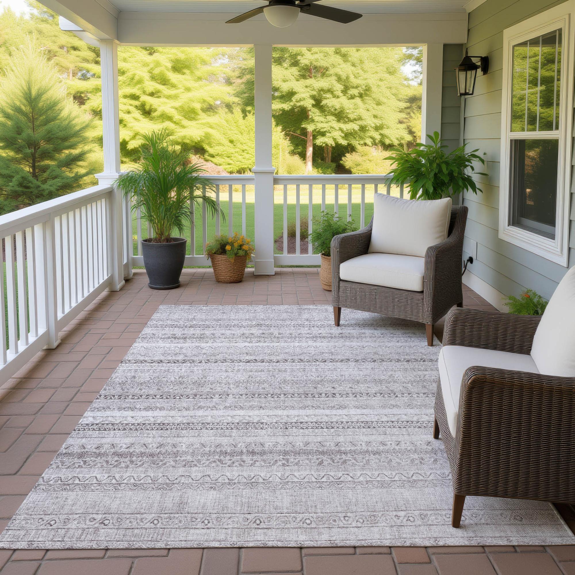 3' X 5' Beige And Brown Striped Washable Indoor Outdoor Area Rug Homeroots Outdoor