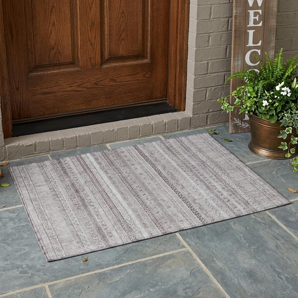 3' X 5' Beige And Brown Striped Washable Indoor Outdoor Area Rug Homeroots Outdoor