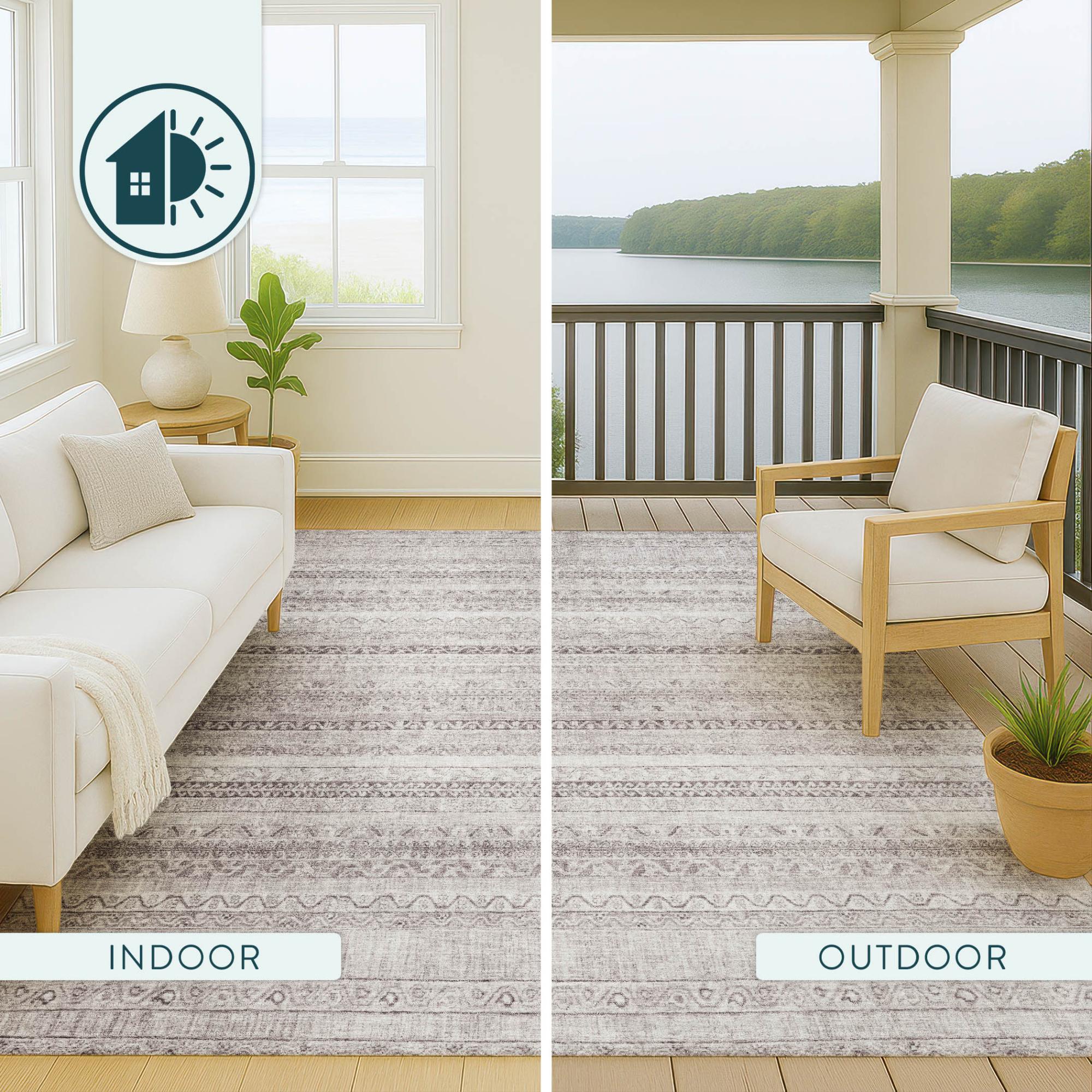 3' X 5' Beige And Brown Striped Washable Indoor Outdoor Area Rug Homeroots Outdoor