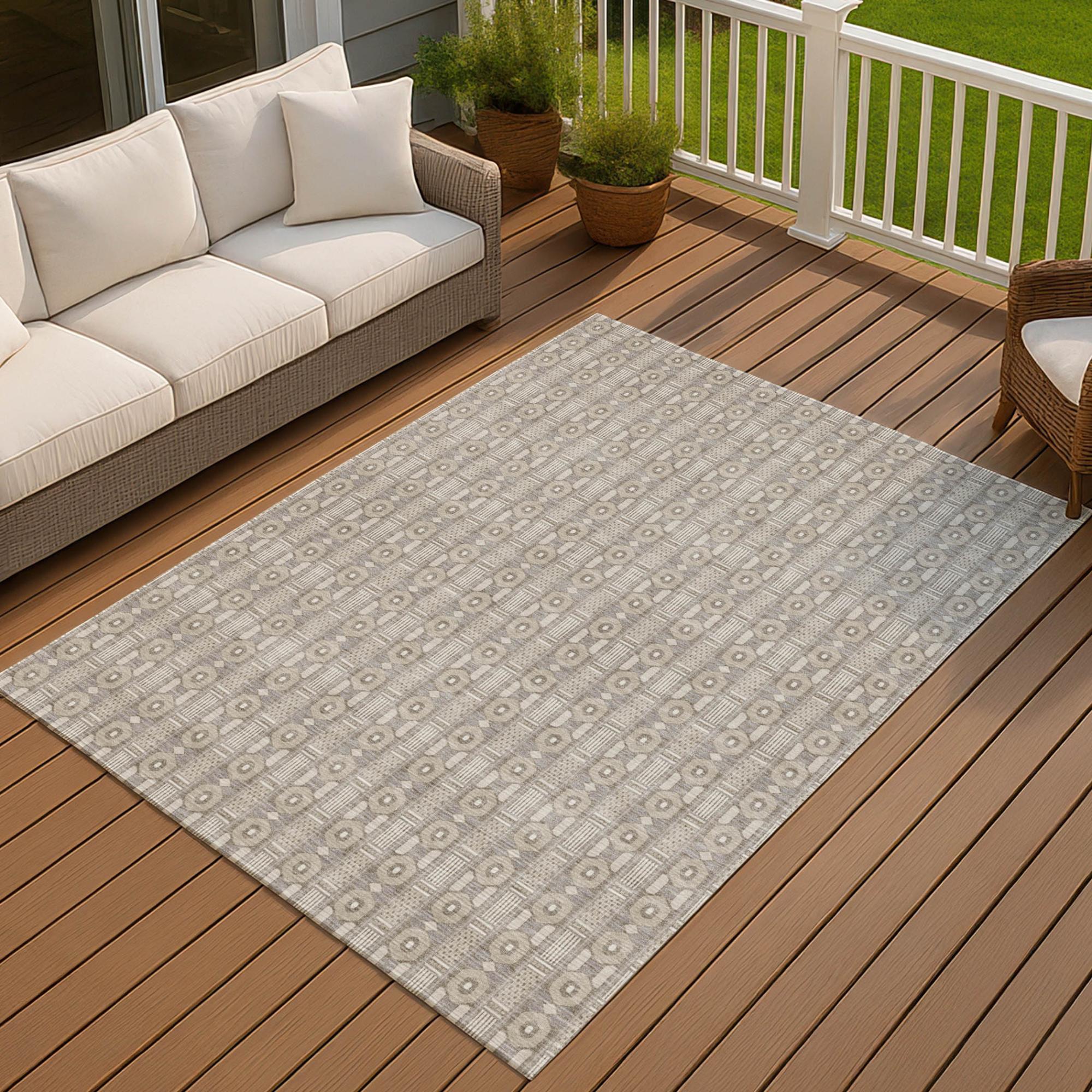 3' X 5' Beige And Brown Striped Washable Indoor Outdoor Area Rug Homeroots Outdoor
