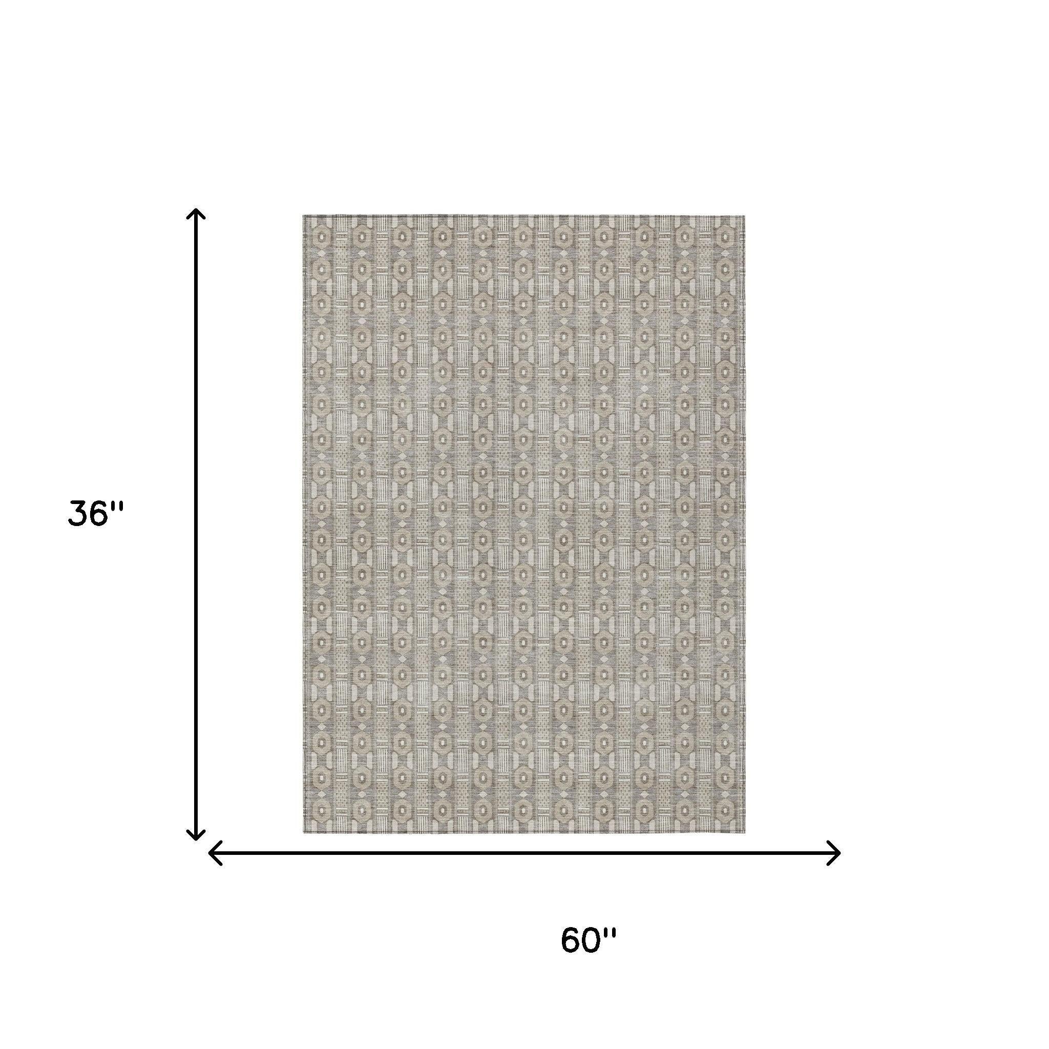 3' X 5' Beige And Brown Striped Washable Indoor Outdoor Area Rug Homeroots Outdoor