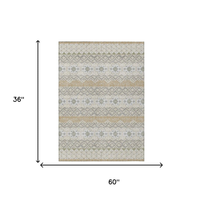 3' X 5' Beige And Brown Striped Washable Indoor Outdoor Area Rug Homeroots Outdoor